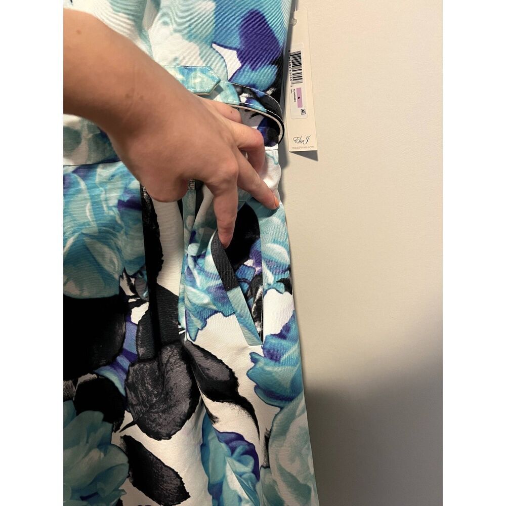 NWT Eliza J Faille Sheath Belted Floral Blue Mini Dress Pockets Women's Size 6 - Picture 12 of 12